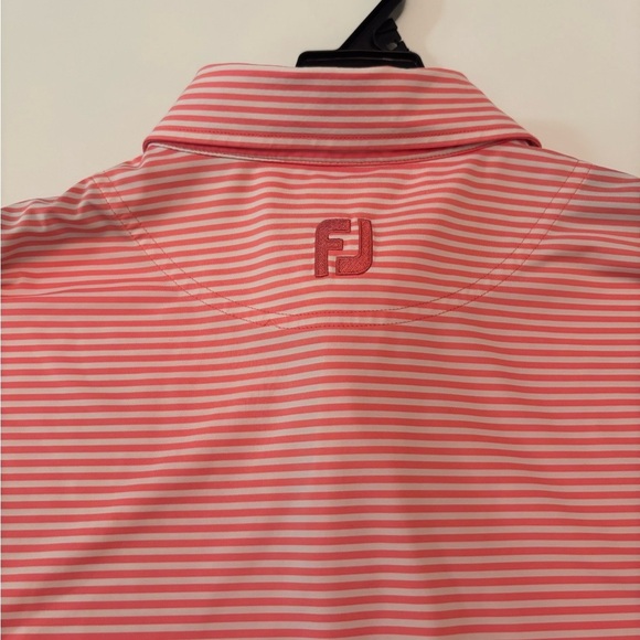 FootJoy Golf Polo Shirt Men’s Large Pink White Stripe Performance Moisture-Wick - Picture 4 of 4